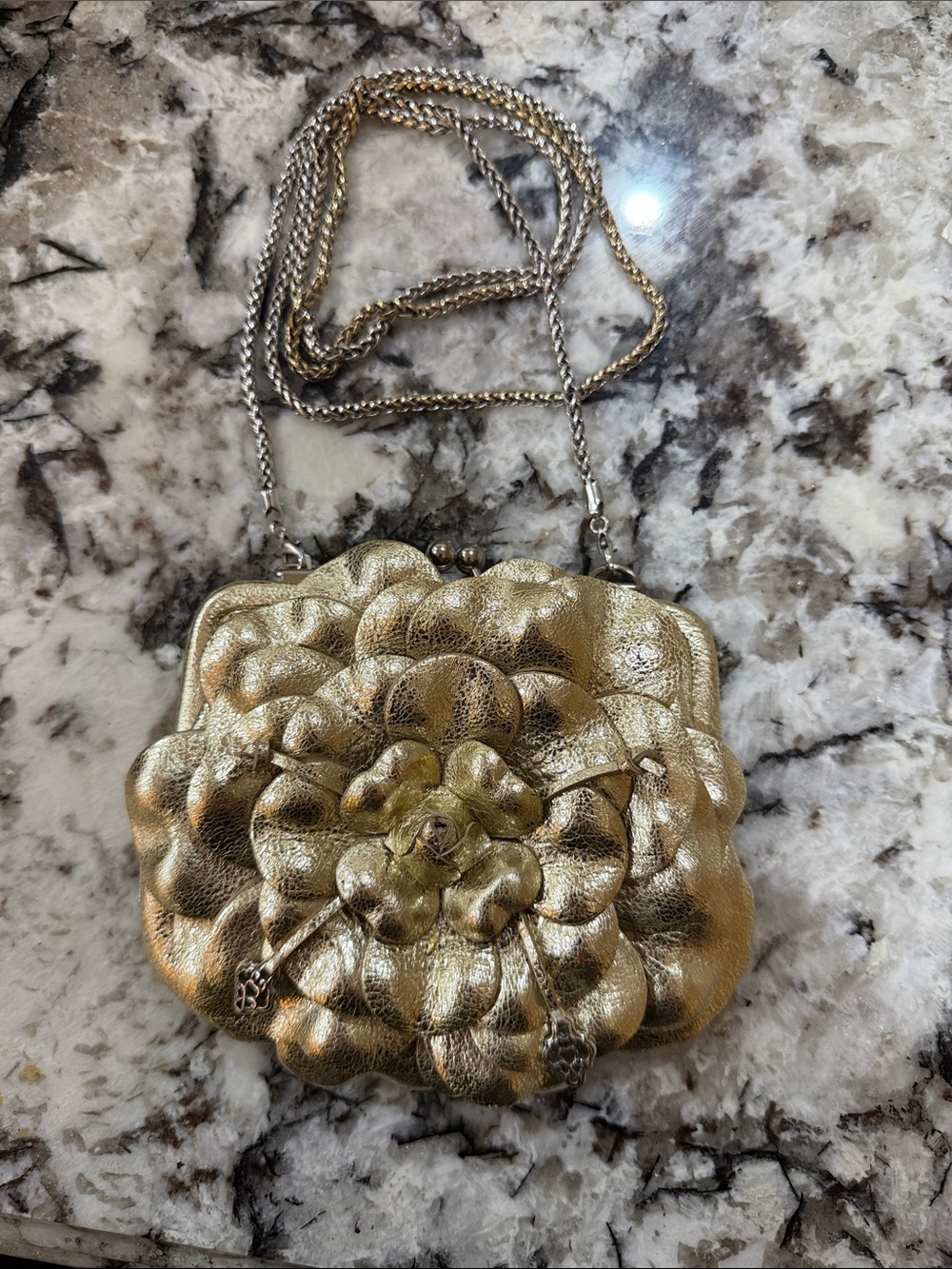 Metallic
Gold Floral Quilted Crossbody Bag
